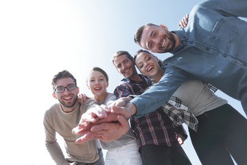 Wall Mural - College Students Teamwork Stacking Hand Concept