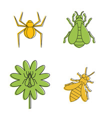 Wall Mural - Insects icon set, color outline style