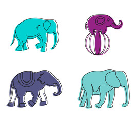 Wall Mural - Elephant icon set, color outline style