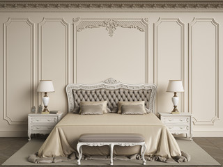 Wall Mural - Classic bedroom furniture in classic interior.Walls with mouldings,ornated cornice