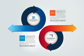 Wall Mural - Two circle arrows in opposite direction infographic, chart, scheme, diagram.