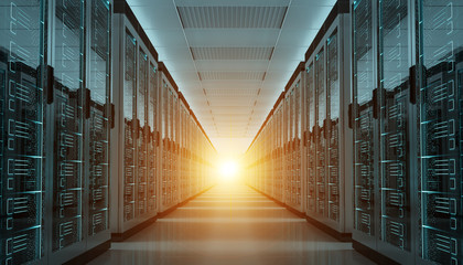 Fototapete - Server room data center interior 3D rendering
