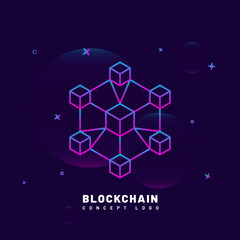 Canvas Print - Blockchain concept on purple background.