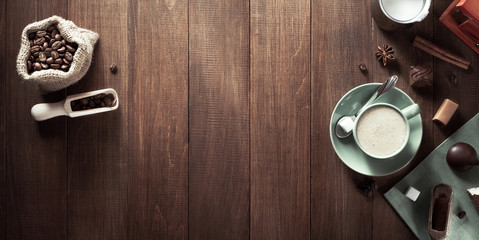 Poster - cup of coffee on wood