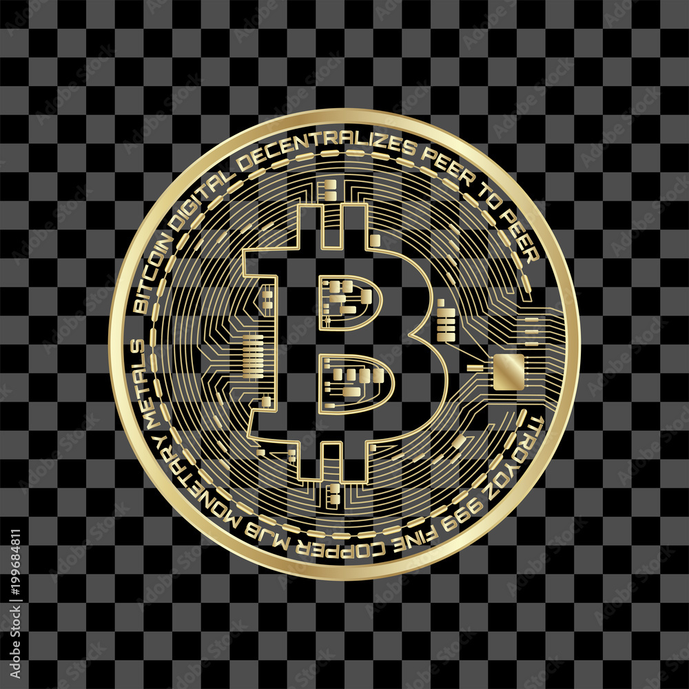 Crypto currency golden coin bitcoin isolated on transparent background.  Vector illustration. Use for logos, print products, page and web decor or  other design. Stock Vector | Adobe Stock