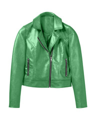 Wall Mural - Green woman leather jacket isolated on white