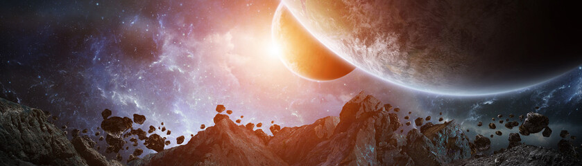 Wall Mural - panoramic view of planets in distant solar system 3d rendering elements of this image furnished by n