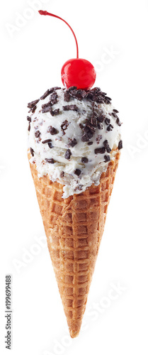 Cuadros en Lienzo Italian Stracciatella ice cream with cone