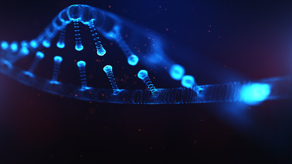 Wall Mural - a particulate 3d rendered dna on a blue bokeh background.