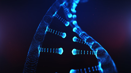 Wall Mural - a particulate 3d rendered dna on a blue bokeh background.