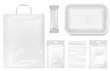 Food packaging,transparent plastic bags on white background,vector set mock up