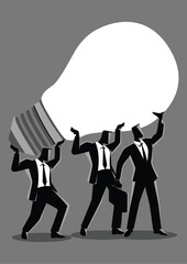 Business concept illustration of businessmen lifting up a light bulb together