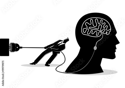 Fotomural Businessman trying to unplug the brain