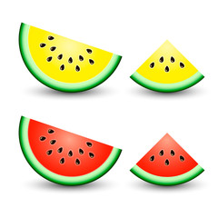 Wall Mural - Sliced ripe watermelon realistic vector isolated on white background. Vector illustration