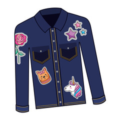 Sticker - female jacket in jean with set patchs vector illustration design