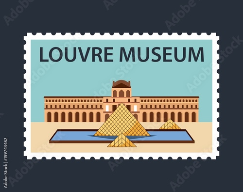 landmarks of the world beatiful postal of louvre museum blue background vector i Poster Mural XXL