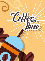 Canvas Print - takeaway cup coffee time beans retro style card vector illustration