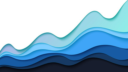 Aufkleber - Abstract blue wave paper layer background.Paper art style of cover design for business banner template and material design.Vector illustration.