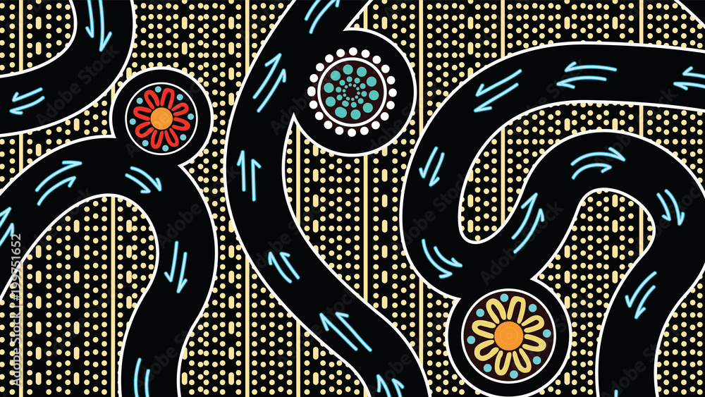 Aboriginal art vector painting with kangaroo track. Illustration based ...