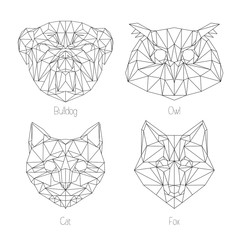 Wall Mural - Set of isolated  poligonal geometric triangle animal faces. Hipster style