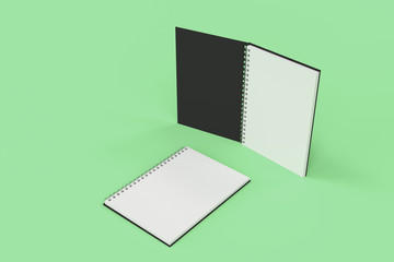 Two notebooks with spiral bound on green background