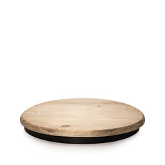Poster - Round wooden display isolated on white background. Blank shelf for showing your product. ( Clipping paths )