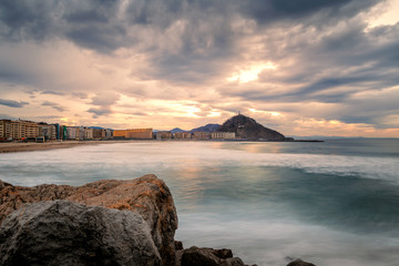 Wall Mural - Sunset over zurriola beach