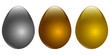 Trzy jajka wielkanocne, złote, srebrne i miedziane