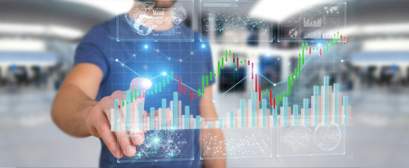 Aufkleber - Businessman using 3D rendering stock exchange datas and charts