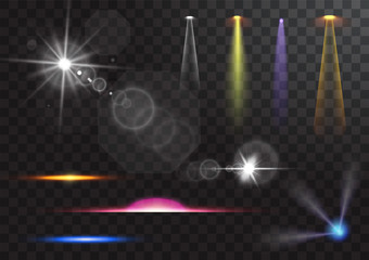 Wall Mural - vector light sources, concert lighting, stage spotlights set. concert spotlight with beam, illuminat