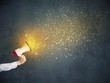 © ra2 studio - Caucasian business hand holding megaphone with yellow sparkles