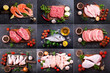 collage of various fresh meat, chicken and fish