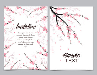 Wall Mural - Vector decoration branches with flowers, spring blossom sakura. Set of greeting cards