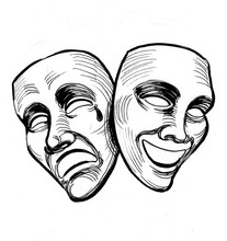 Ink Black And White Illustration Of A Theater Masks