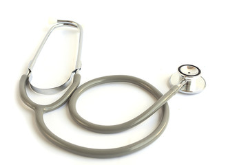 Wall Mural - Gray stethoscope isolated on white background.