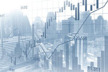 Stock market or forex trading graph in graphic double exposure