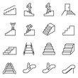 Staircase icons set. linear style. Line with Editable stroke
