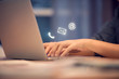 © oatawa - CONTACT US, Hand of Businesswoman typing laptop with ( mail,phone,email ) icon. cutomer support concept.