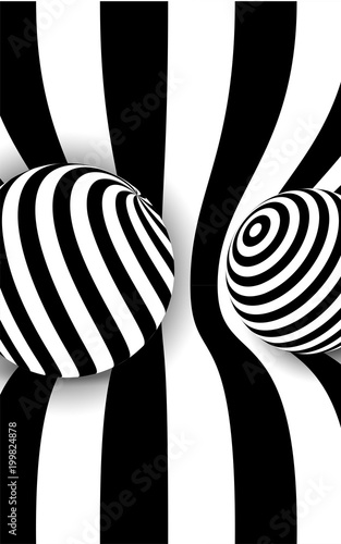Dekoracja na wymiar  czarno-biala-iluzja-znieksztalcenia-linii-3d