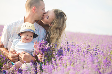 Young family in a lavender field