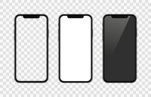 Realistic Smartphone. Set Realistic Smartphone. Phone Black. Flat Cartoon Design, Vector Illustration On Background.