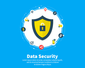Wall Mural - data security concept. circles, integrate flat icons. connected symbols for guard, protection, monit
