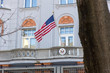Bratislava, Slovakia. March 8 2017. United States flag hung at the balcony of US Embassy in Bratislava, Slovakia.