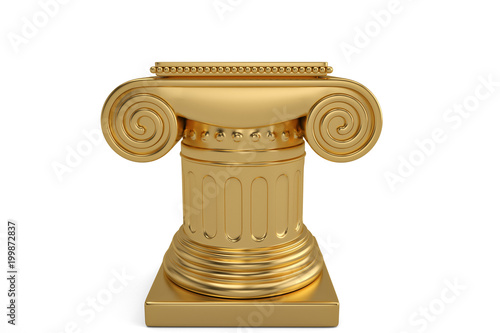 Fotografía A golden pedestal isolated on white background. 3D illustration.