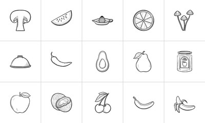 Canvas Print - Healthy food hand drawn outline doodle icon set for print, web, mobile and infographics. Food vector sketch illustration set isolated on white background.