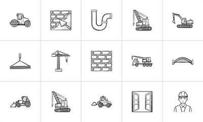 Canvas Print - Construction sketch icon set for web, mobile and infographics. Hand drawn Construction vector icon set isolated on white background.