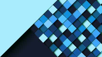 Aufkleber - Abstract blue square geometric shape paper cut layer background.Paper art style of cover design for business banner template and material design.Vector illustration.