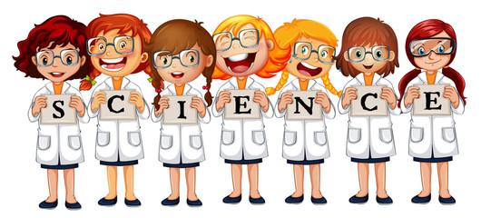 Wall Mural - Girls in science coats and word science