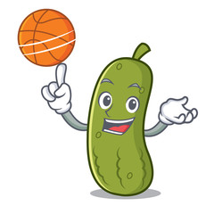 Canvas Print - With basketball pickle character cartoon style