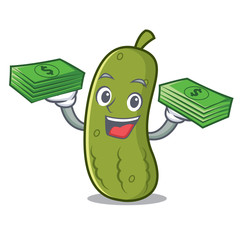 Sticker - With money pickle mascot cartoon style